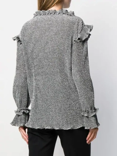 Shop Alberta Ferretti Metallic Knit Ruffled Sweater In Grey