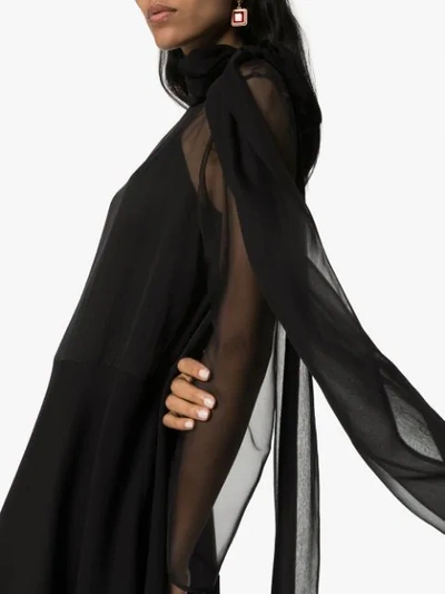 Shop Valentino Tie-neck Silk Midi Dress In 0n0 Black