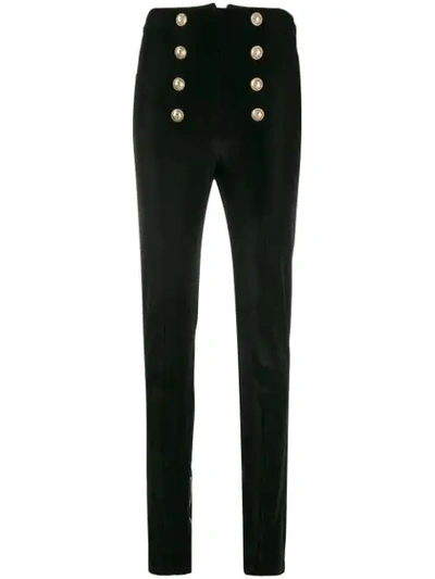 Shop Balmain High-waist Velvet Trousers In Black