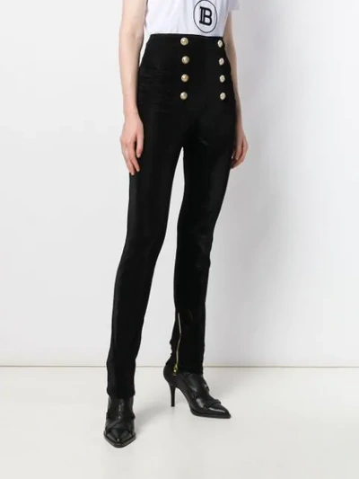 Shop Balmain High-waist Velvet Trousers In Black