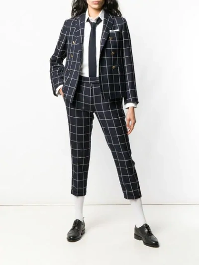 Shop Thom Browne Windowpane-check Double-breasted Blazer In Blue