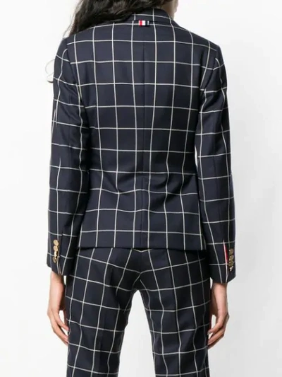 Shop Thom Browne Windowpane-check Double-breasted Blazer In Blue