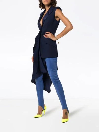 Shop Alexander Mcqueen Asymmetric Draped Sleeveless Blazer In Blue