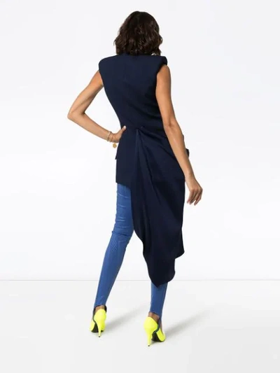 Shop Alexander Mcqueen Asymmetric Draped Sleeveless Blazer In Blue