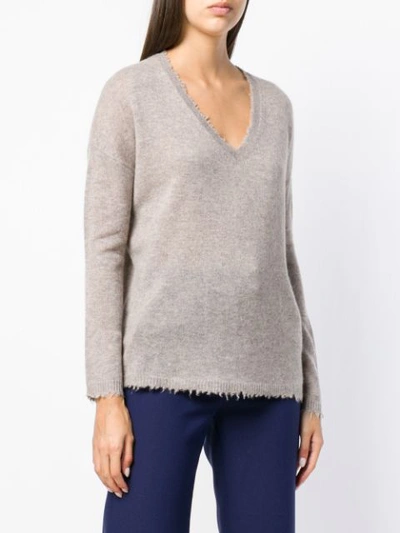 Shop Max & Moi Cashmere Frayed V-neck Sweater - Neutrals