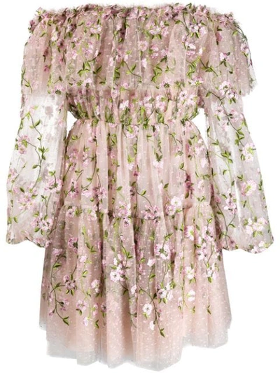 Shop Giambattista Valli Floral Embroidered Deep Frill Dress In Pink
