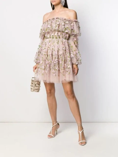 Shop Giambattista Valli Floral Embroidered Deep Frill Dress In Pink
