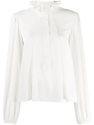 Shop Chloé Embroidered Ruff Collar Blouse In White