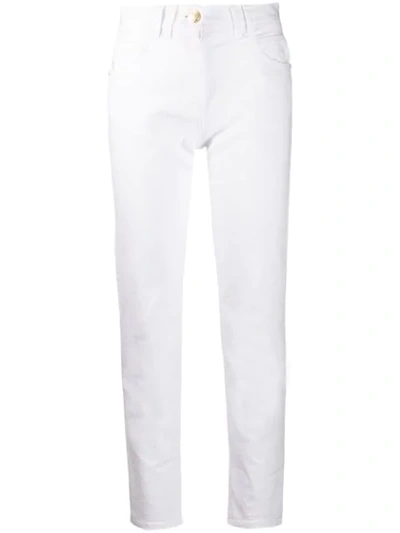 Shop Balmain Cropped Slim Fit Jeans In White