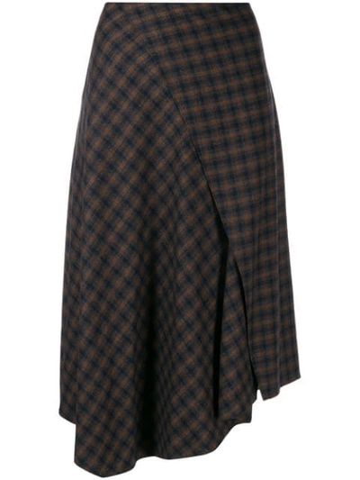 Shop Vince Asymmetric Plaid Skirt In Brown