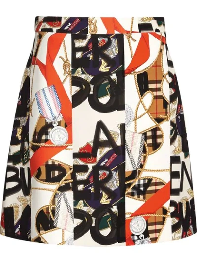 Shop Burberry Graffiti Archive Scarf Print Silk Wool Mini Skirt In Neutrals
