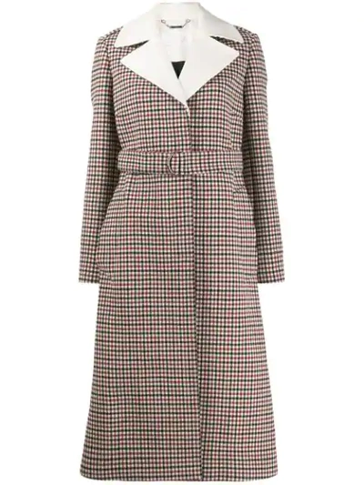 CHLOÉ CHECK BELTED BUTTONED COAT - 红色