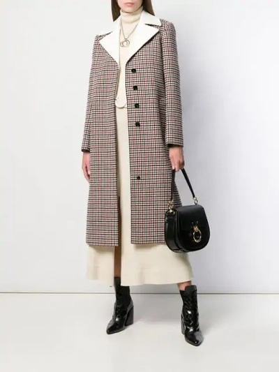CHLOÉ CHECK BELTED BUTTONED COAT - 红色