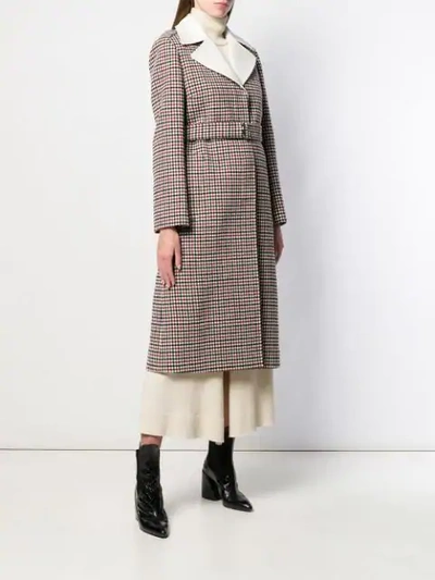 CHLOÉ CHECK BELTED BUTTONED COAT - 红色