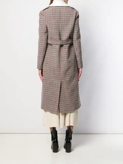 CHLOÉ CHECK BELTED BUTTONED COAT - 红色