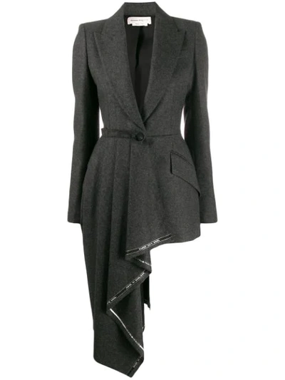 Shop Alexander Mcqueen Draped Detail Single-breasted Blazer In Grey