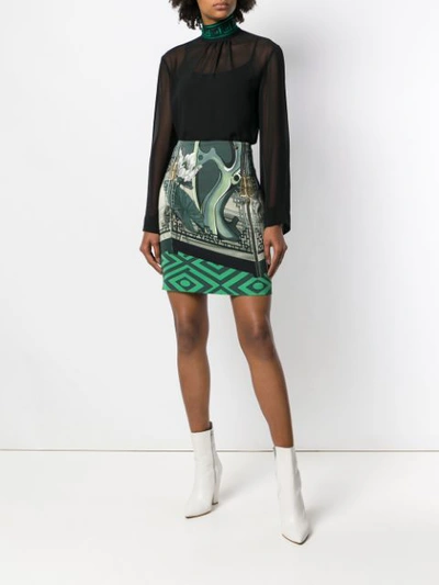 Shop Versace Collection Multi-pattern Fitted Skirt - Green