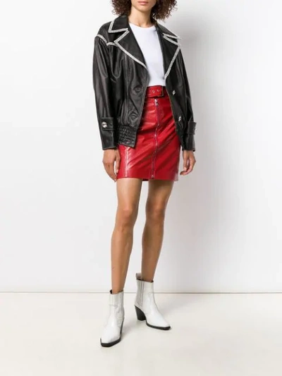 Shop Msgm Belted Zip-front Mini Skirt In Red