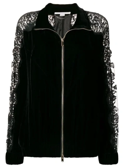Shop Stella Mccartney Lace Panel Velvet Bomber Jacket - Black