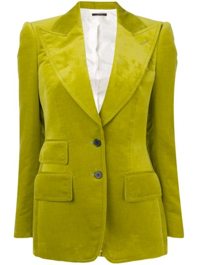 Shop Tom Ford Buttoned Velvet Blazer In Green
