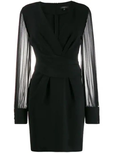 Shop Antonelli Sheer-sleeve Wrap-around Dress In Black