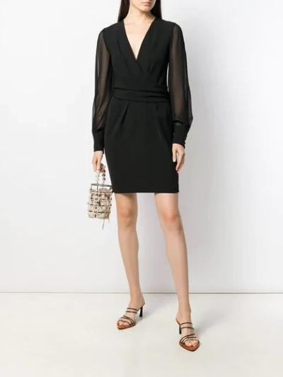 Shop Antonelli Sheer-sleeve Wrap-around Dress In Black