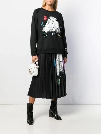 VALENTINO KISSING BUTTERFLY PRINT PLEATED SKIRT - 黑色