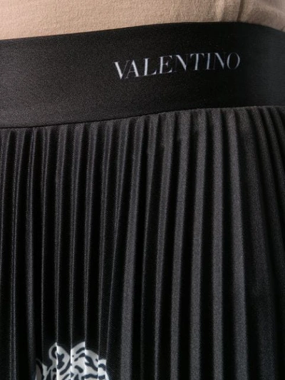 Shop Valentino Kissing Butterfly Print Pleated Skirt In Black