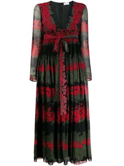 Shop Red Valentino Floral-print Long Dress In Black