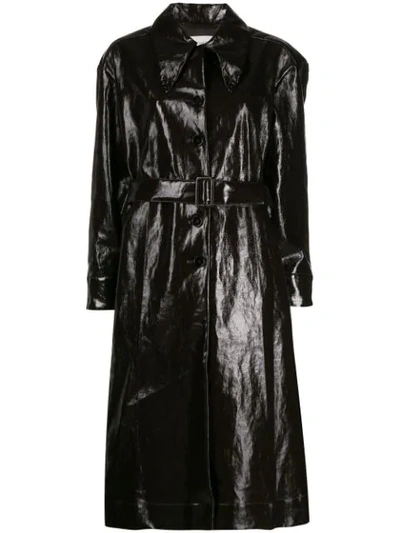 Shop Lemaire Belted Patent Leather Effect Trench In Brown