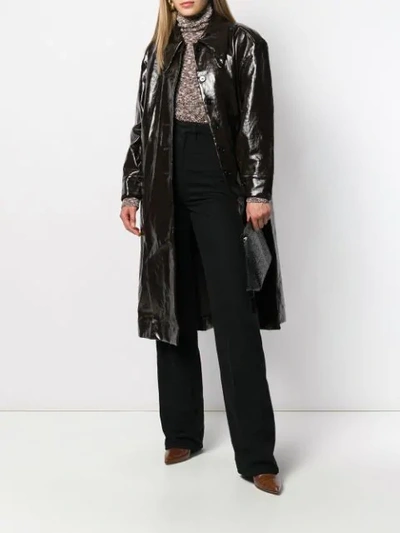 Shop Lemaire Belted Patent Leather Effect Trench In Brown