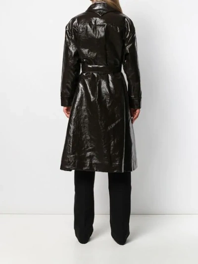 Shop Lemaire Belted Patent Leather Effect Trench In Brown