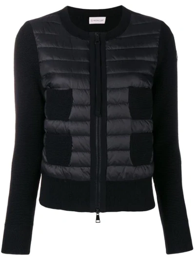 Shop Moncler Padded Zip Front Cardigan In Black
