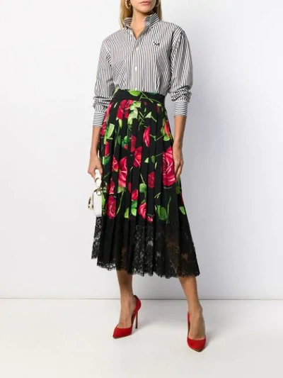 Shop Dolce & Gabbana Rose Print Lace Insert Skirt In Hn01a Rose Fdo Nero