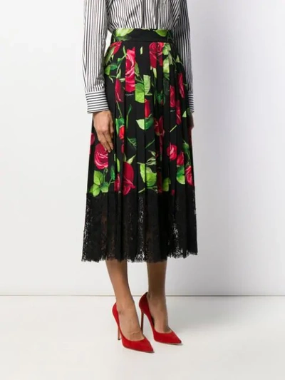 Shop Dolce & Gabbana Rose Print Lace Insert Skirt In Hn01a Rose Fdo Nero