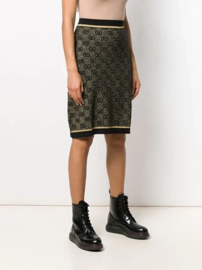 Shop Gucci Gg Print Metallic Finish Skirt In Black