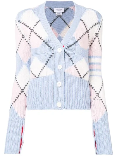 Shop Thom Browne 4-bar Argyle Intarsia Cardigan - Blue