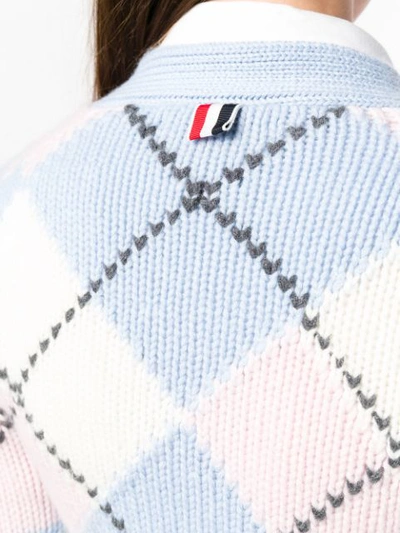 Shop Thom Browne 4-bar Argyle Intarsia Cardigan - Blue