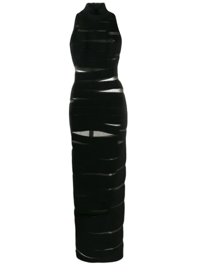 Shop Balmain Ribbed Panel Dress In Black