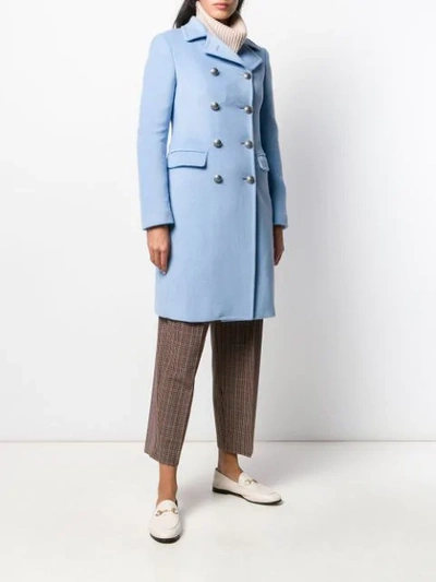 Shop Tagliatore Double Buttoned Coat In Blue