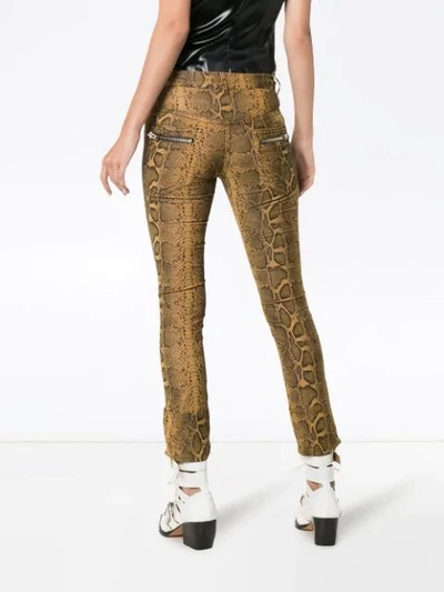 Shop Isabel Marant Étoile Alone Snake Print Cropped Cotton Blend Trousers In Brown