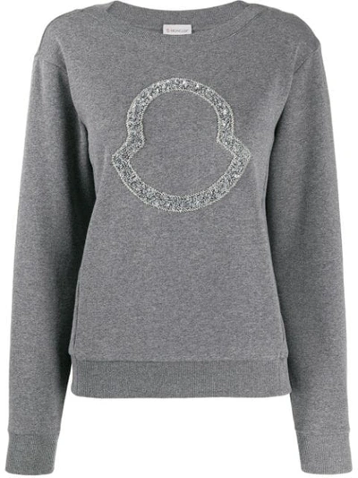 Shop Moncler Beaded Logo Sweatshirt In Grey