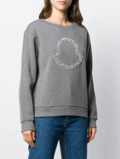 Shop Moncler Beaded Logo Sweatshirt In Grey