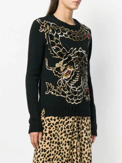 Shop P.a.r.o.s.h . Dragon Sequin Embroidered Jumper - Black