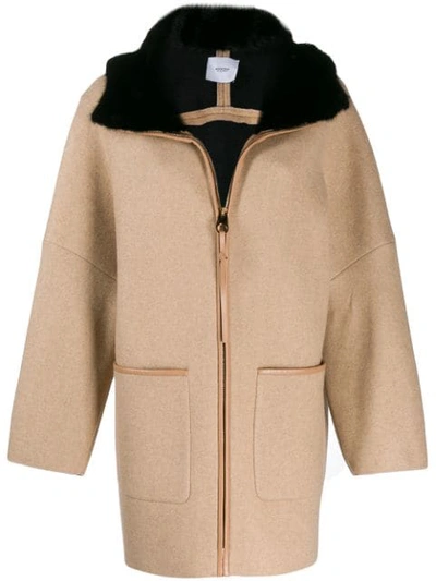 Shop Agnona Hooded Zipped Coat In 248 Camel/black