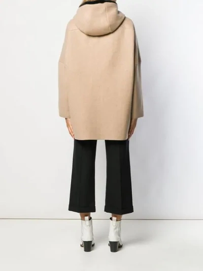 Shop Agnona Hooded Zipped Coat In 248 Camel/black