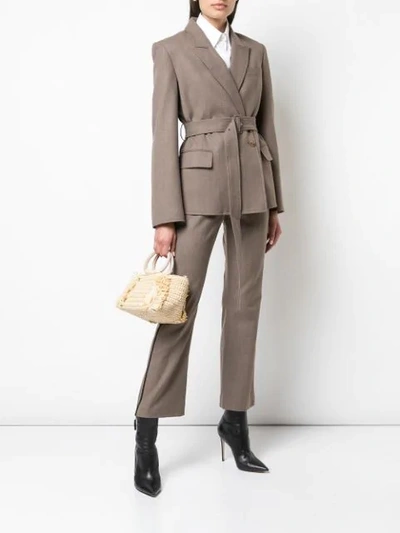 Shop Adeam Double-breasted Belted Blazer In Light Brown