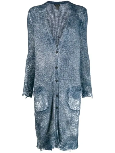 Shop Avant Toi Frayed Hem Button Cardigan In Blue