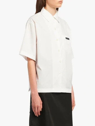 Shop Prada Logo Patch Boxy Cotton Shirt - White