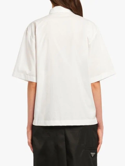 Shop Prada Logo Patch Boxy Cotton Shirt - White